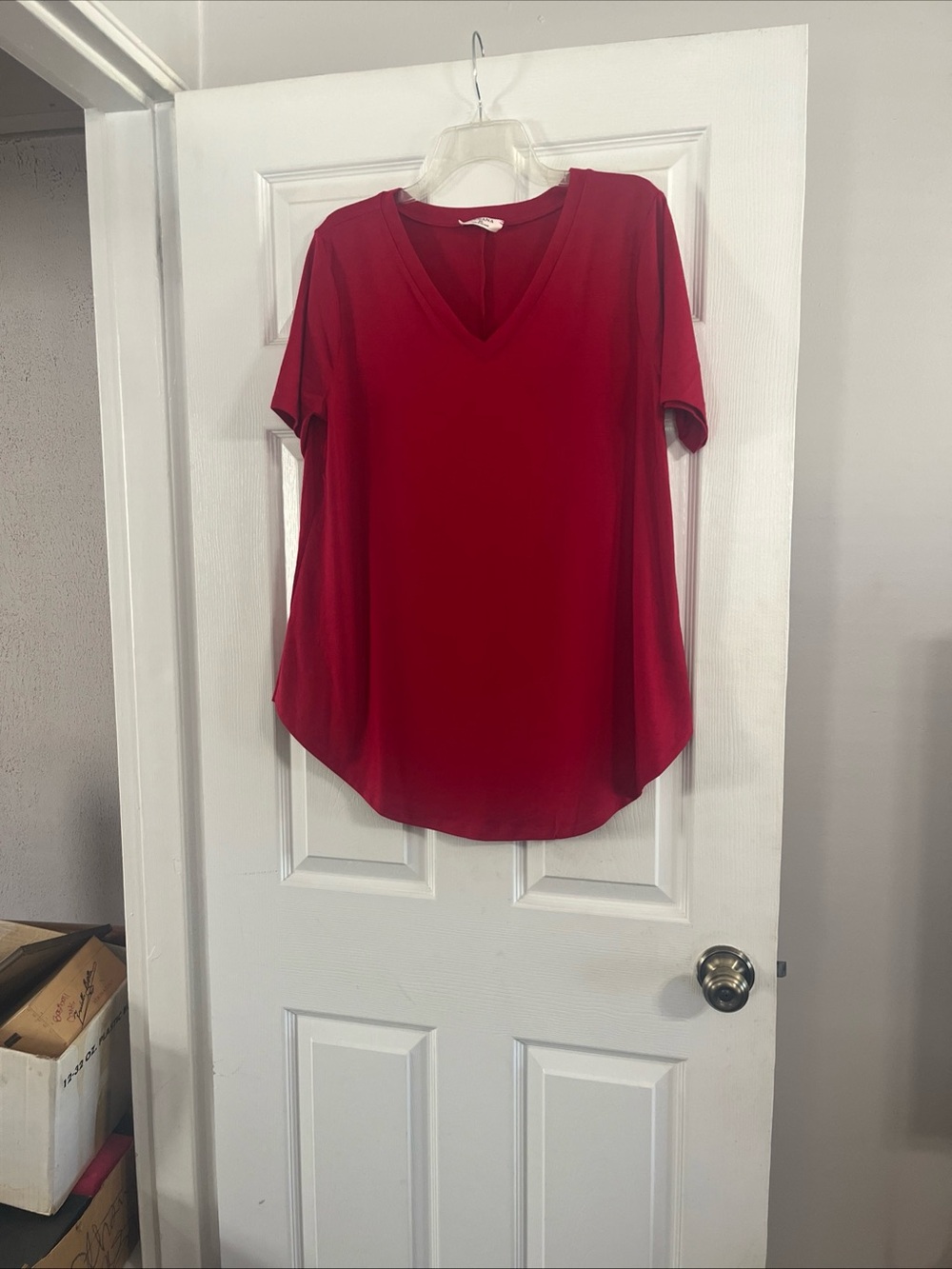 Zenana Red V-Neck Short Sleeve Womens Top XL